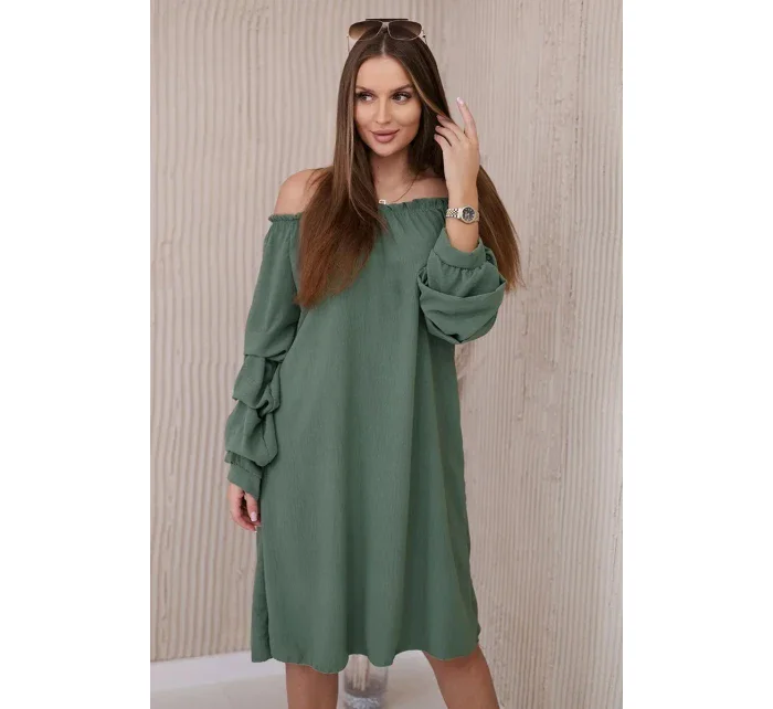 Španělské šaty s ozdobnými rukávy khaki Španělské šaty s ozdobnými rukávy khaki