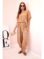 Komplet z viskózy halenka + kalhoty velbloud Komplet z viskózy halenka + kalhoty velbloud
