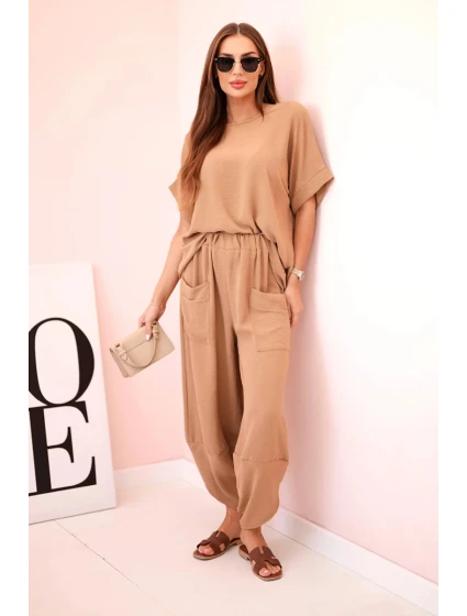 Komplet z viskózy halenka + kalhoty velbloud Komplet z viskózy halenka + kalhoty velbloud