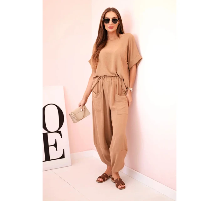 Komplet z viskózy halenka + kalhoty velbloud Komplet z viskózy halenka + kalhoty velbloud