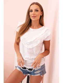 Dámská bavlněná blůza s výstřihem do V a potiskem bílá