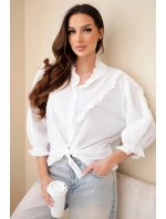 Dámská bavlněná košile s krajkou a vázáním bílá Dámská bavlněná košile s krajkou a vázáním bílá