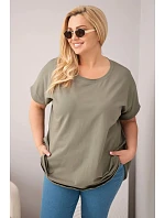 Dámská halenka Plus Size bavlněná s krátkým rukávem khaki Dámská halenka Plus Size bavlněná s krátkým rukávem khaki