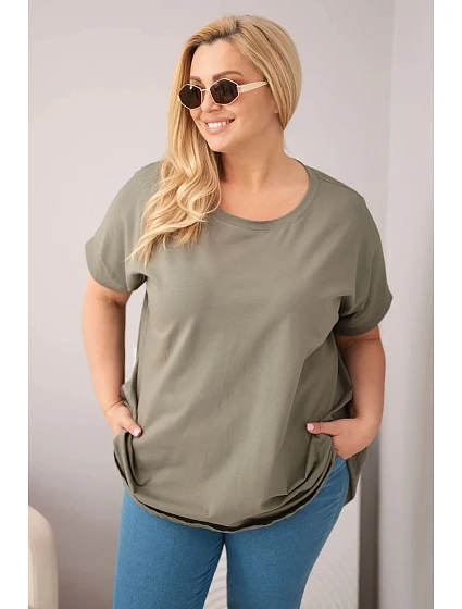 Dámská halenka Plus Size bavlněná s krátkým rukávem khaki Dámská halenka Plus Size bavlněná s krátkým rukávem khaki