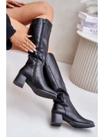 Kozačky Na Podpatku Z Eko Kůže  Černé model 21675758 - Boto