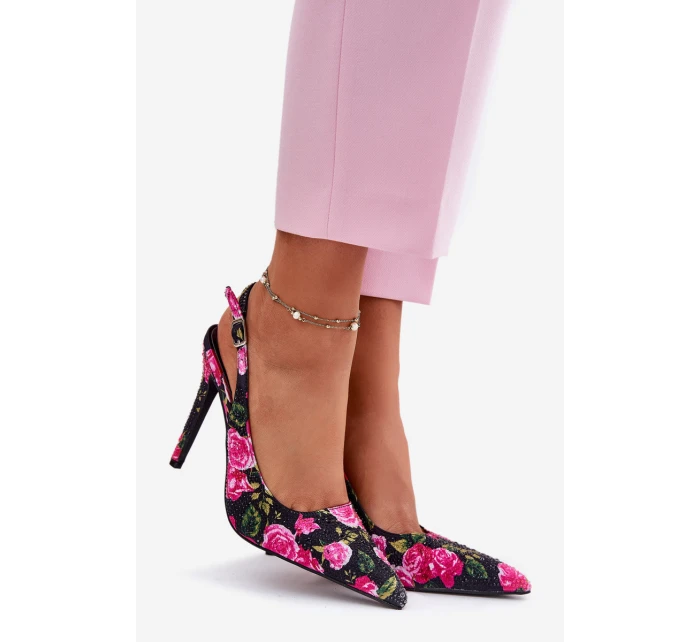 Ozdobené Sandály Na Podpatku S Růžemi Černé Vevessa Ozdobené Sandály Na Podpatku S Růžemi Černé Vevessa