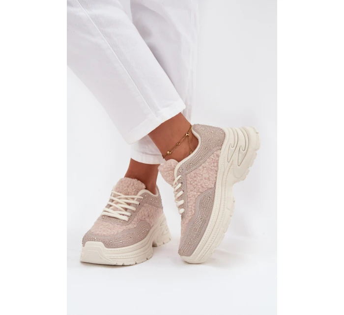 Dámské Tenisky S Krystaly A Beránkem Světle Béžové Zarika