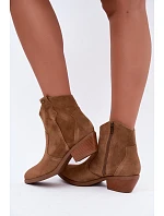 Dámské kožené kotníkové boty na podpatku Big Star model 22349472 Camel - Big Star Shoes