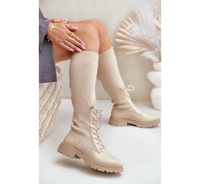 Nazouvací kozačky s ponožkovým svrškem béžové Iranel