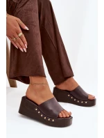 Dámské pantofle na platformě 78-200 Tmavě hnědá - Stephan Paris