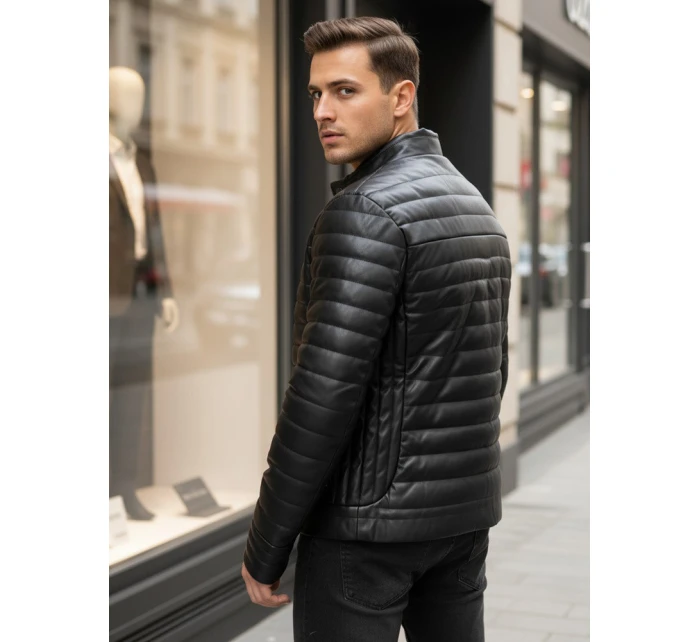 Pánská zimní prošívaná kožená bunda černá FashionStreet TX5113