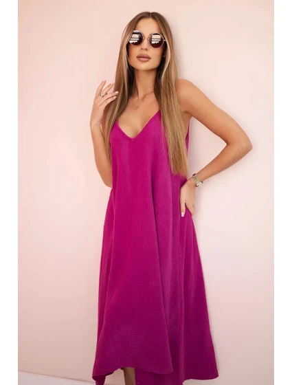 Mušelínové šaty na ramínka chrpově tmavě fialová