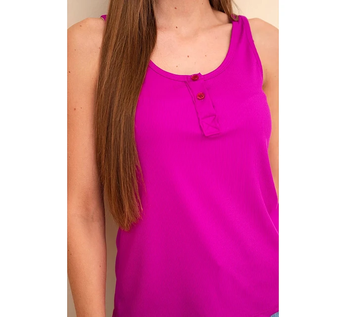 Dámská žebrovaná halenka na ramínkách s knoflíkem tmavě fialová