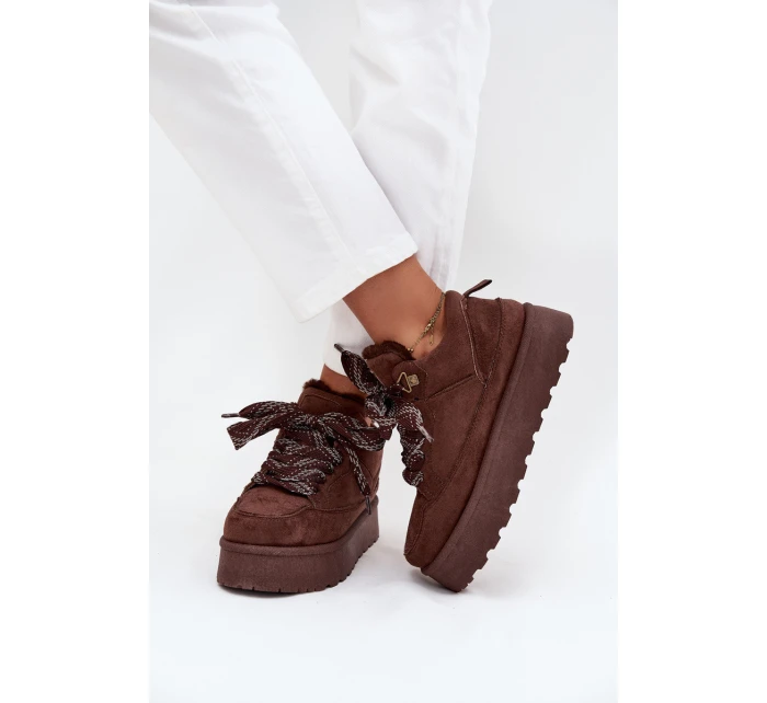 Šněrovací Zimní Boty Ženy Na Platformě Vyteplené Kožešinou Hnědé Tavelle