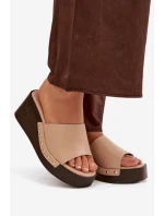 Dámské nazouváky na platformě se zlatými cvoky Béžové Arionne