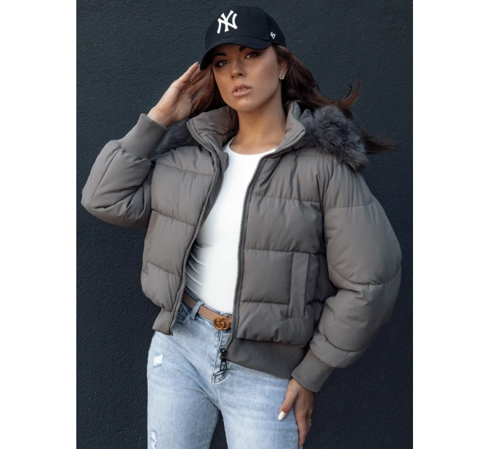 Dámská prošívaná zimní bunda s kožešinou COLDPACK tmavě šedá FashionStreet TY4428