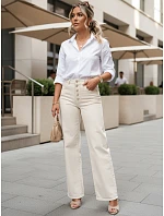 Dámské džíny s vysokým pasem a širokými nohavicemi ecru FashionStreet UY3052 Dámské džíny s vysokým pasem a širokými nohavicemi ecru FashionStreet UY3052