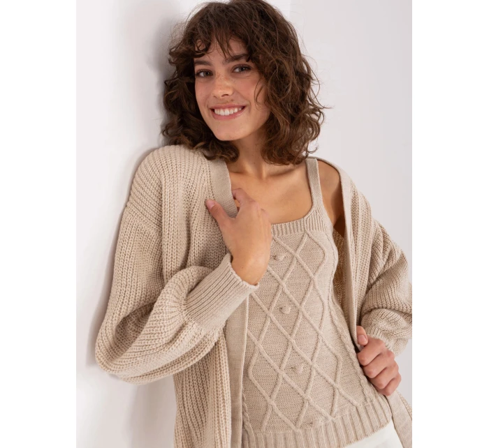 Béžový dámský dvoudílný komplet - top a svetr (8019)