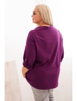 Dámská blůza Plus Size s bavlnou volného střihu s vodním výstřihem tmavě fialová