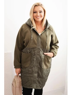 Dámská prošívaná mikina Plus Size s kapucí a velkými kapsami khaki