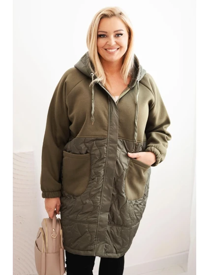 Dámská prošívaná mikina Plus Size s kapucí a velkými kapsami khaki Dámská prošívaná mikina Plus Size s kapucí a velkými kapsami khaki