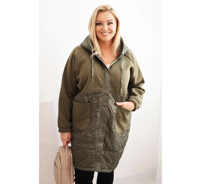 Dámská prošívaná mikina Plus Size s kapucí a velkými kapsami khaki Dámská prošívaná mikina Plus Size s kapucí a velkými kapsami khaki