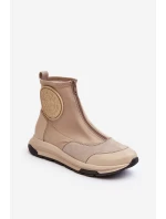 Dámské kožené boty s zipem model 21639047 béžové - Maciejka Dámské kožené boty s zipem model 21639047 béžové - Maciejka