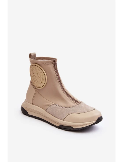 Dámské kožené boty s zipem model 21639047 béžové - Maciejka Dámské kožené boty s zipem model 21639047 béžové - Maciejka