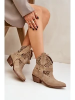 Semišové Boty Cowboy S Výřezem Na Podpatku Béžové Zazoo 2994