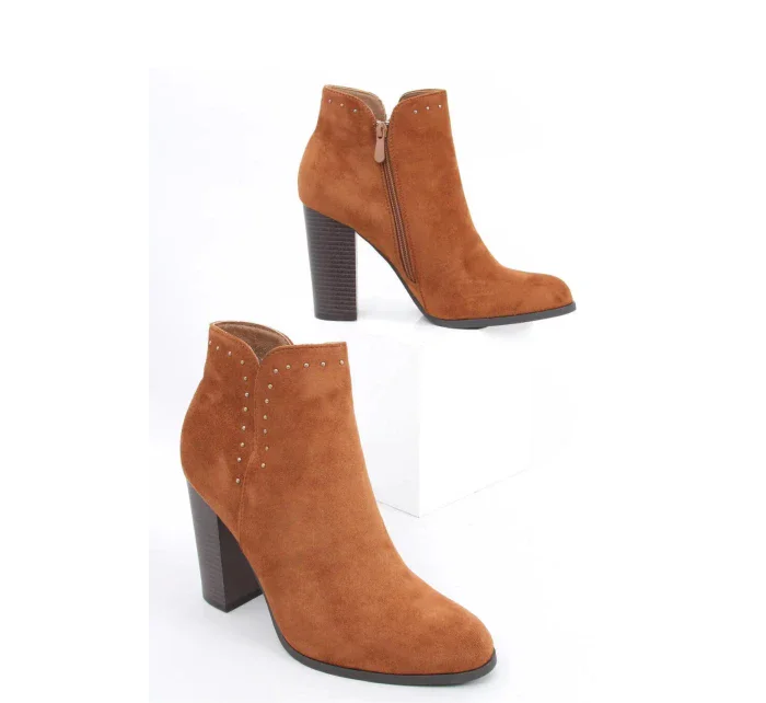 Dámské kotníkové boty na sloupkovém podpatku UK11P Hnědá Camel - Seastar