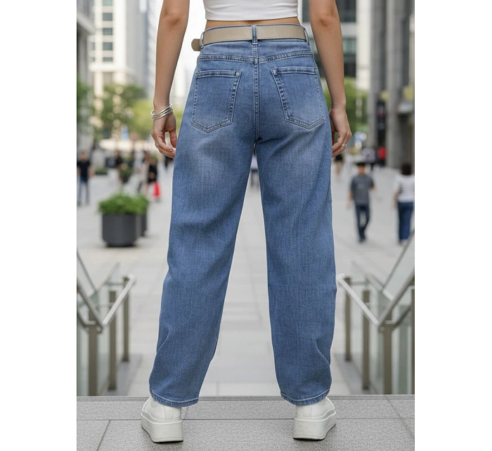 Jeansy damskie niebieskie z paskiem model 22102013 - FashionStreet