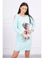 Šaty s grafikou a barevnou 3D mašlí mincovníku