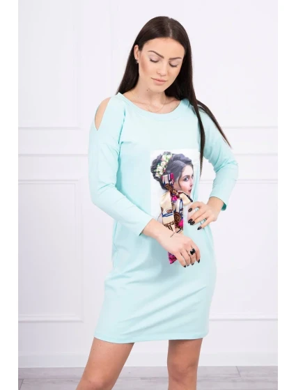 Šaty s grafikou a barevnou 3D mašlí mincovníku