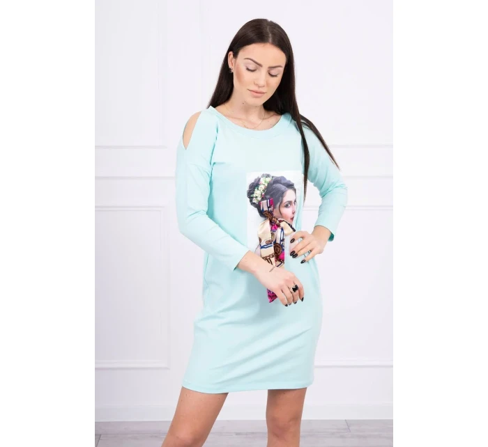 Šaty s grafikou a barevnou 3D mašlí mincovníku