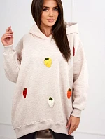 Zateplená mikina s jahodovým motivem béžová melanž