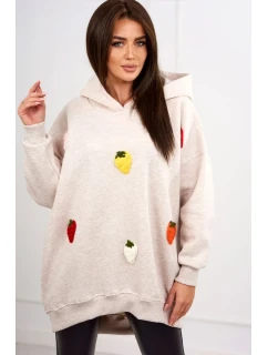 Zateplená mikina s jahodovým motivem béžová melanž
