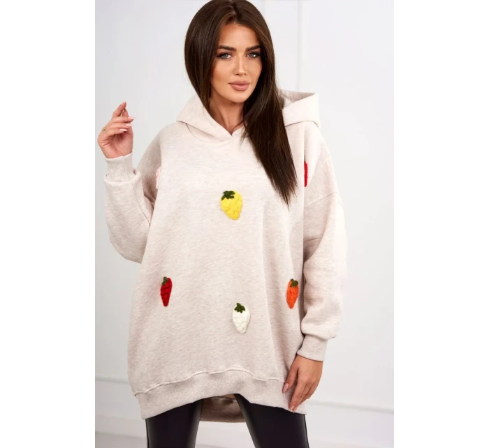 Zateplená mikina s jahodovým motivem béžová melanž