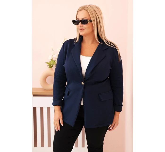 Dámská viskózová sako Plus Size s dlouhým rukávem a límcem modrá
