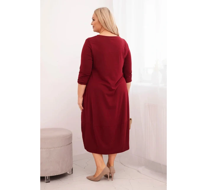 Dámská bavlněná sukně Plus Size s ohrnovacími rukávy a kapsami bordová