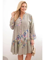 Dámské bavlněné plus size šaty s výstřihem do V a knoflíky s květinovým vzorem fango