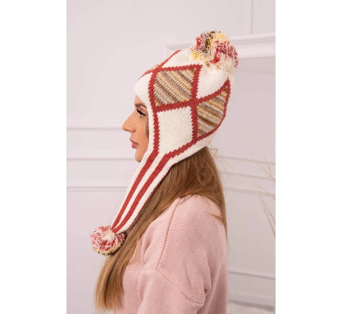 Dámská klapka na uši Eunika K322 ecru+red