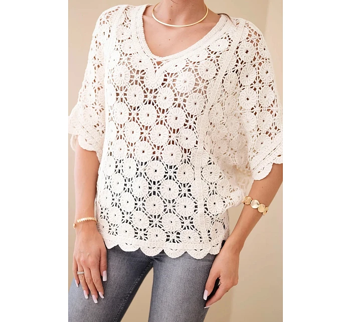 Dámský letní krajkový svetr s knoflíky a dlouhým rukávem černý