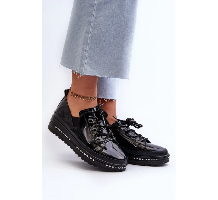 Šněrovací dámské polobotky na platformě z přírodní kůže model 21660188 Černé - S.Barski Šněrovací dámské polobotky na platformě z přírodní kůže model 21660188 Černé - S.Barski