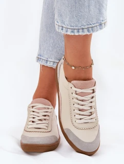 Dámské Kožené Tenisky model 21693344 Béžové - Zazoo
