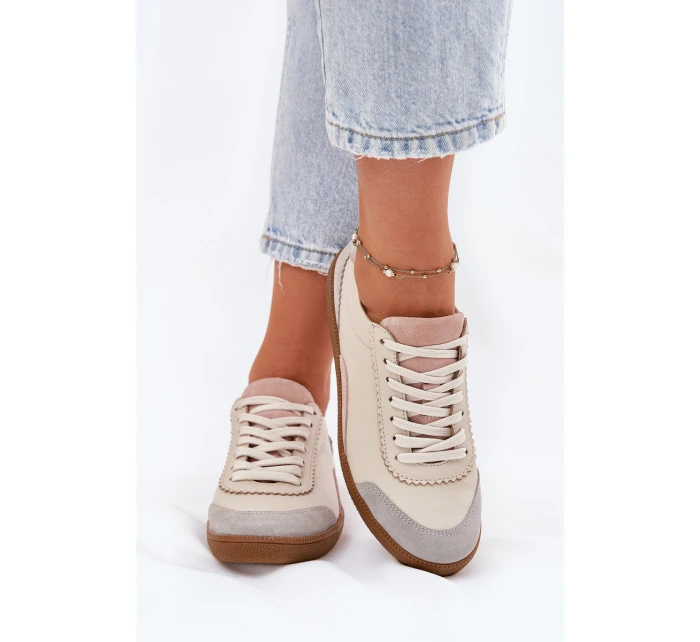 Dámské Kožené Tenisky Zazoo N1220 Béžové Dámské Kožené Tenisky Zazoo N1220 Béžové