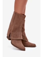 Dámské zimní kozačky s lemem  Béžové model 21708519 - VINCEZA