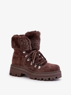 Šněrovací Dámské Trapery S Kožešinou Tmavě Hnědé Vaminia