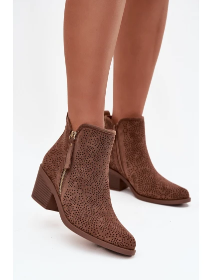Dámské kotníkové boty v kovbojském stylu na podpatku S.Barski – hnědé Dámské kotníkové boty v kovbojském stylu na podpatku S.Barski – hnědé