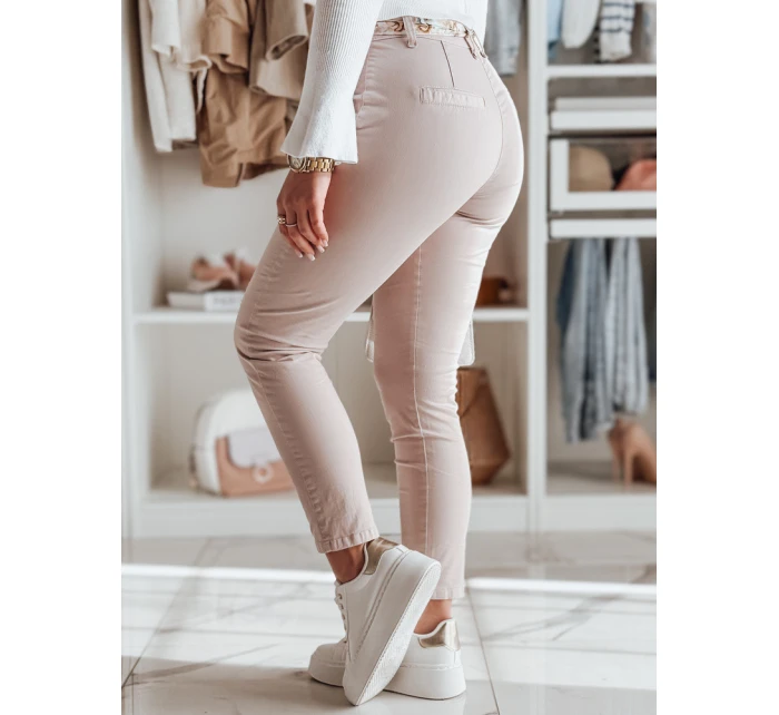 Dámské látkové chinos kalhoty s páskem ROSSALI světle růžové FashionStreet UY2530