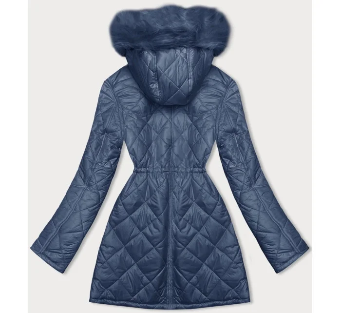 Světle modrá oboustranná dámská prošívaná bunda - kožíšek (H-897-100)